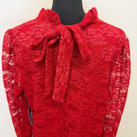NWT Draper James Womens XXL Red Long Sleeve Dress Lace Overlay Holiday Neck Tie - Picture 4 of 14